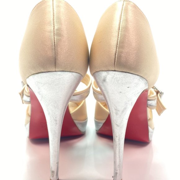 Christian Louboutin Satin Silver Ivory Heels 39 - Picture 5 of 15